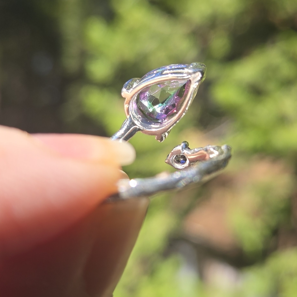 Sultans Mystic Stone & Amethyst Teardrop Sterling & Gold Ring Sz7 - Picture 8 of 10
